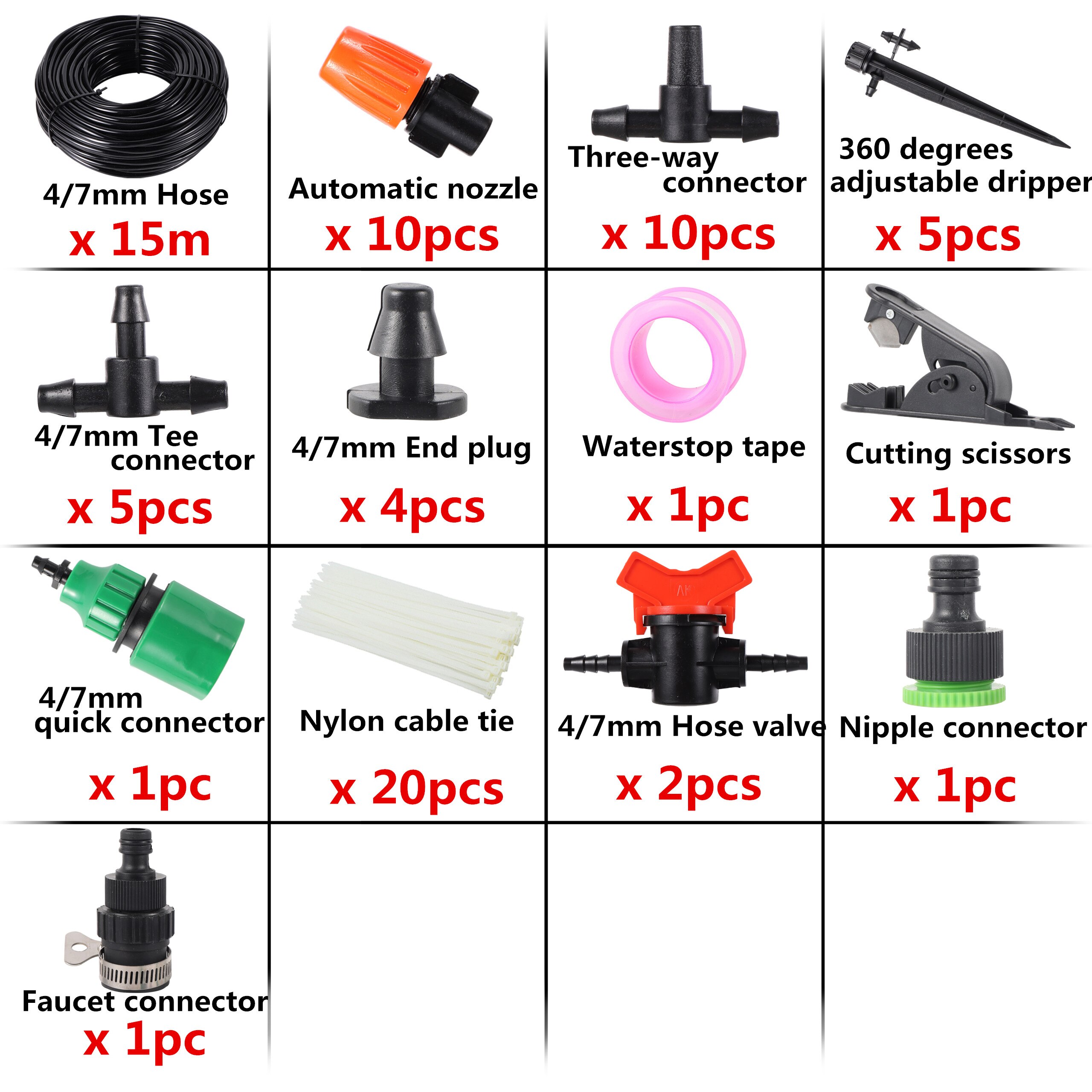 Garden Irrigation Misting System Sprayer Kit Cooling Dust Removal Atomized Landscaping Nozzle Kit 5/10/15/20/25m 4/7mm Hose: 15m kit