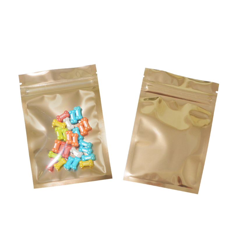 100 Pcs Kleurrijke En Transparante Zip-Lock Zakjes, Voedsel Opslag Zakken Vochtbestendige Zakken Houden Aroma Zip-Lock Zakken: 7.5x10 cm / Gold and Clear