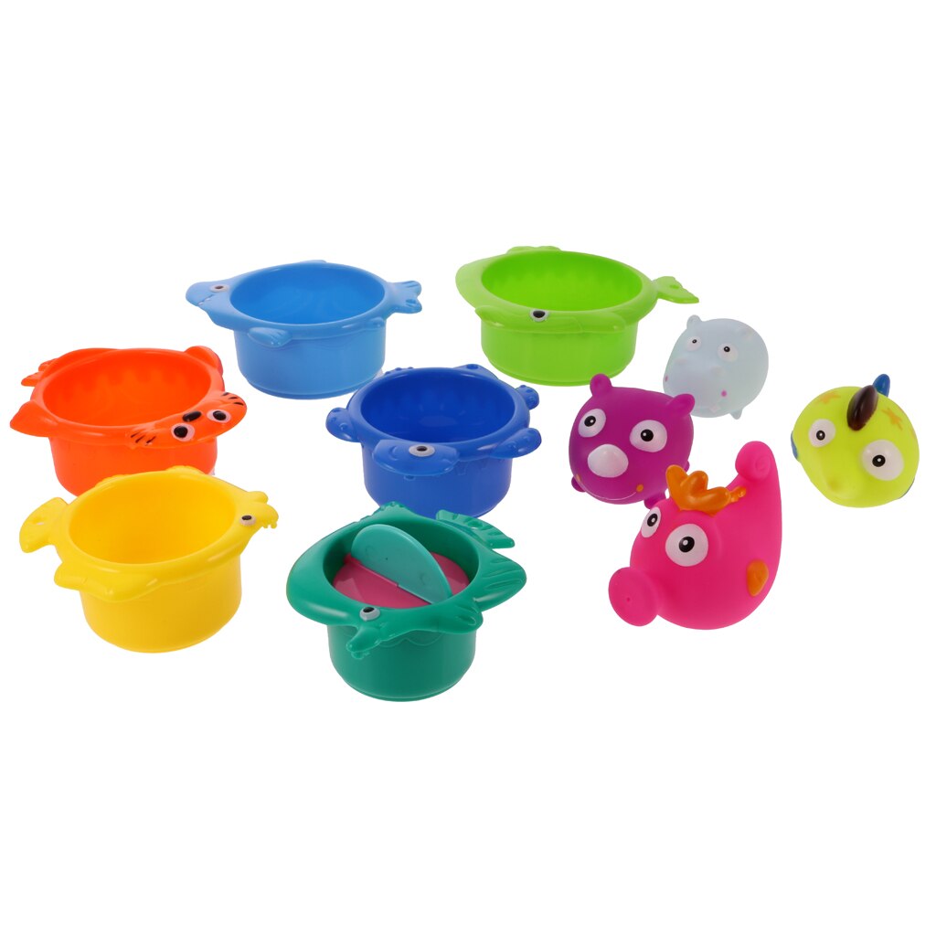 Klassisk 1 sæt baby børn badekar legetøj plast foldning stabling kop børn badning søde legetøj til badeværelse 4 slags: 4
