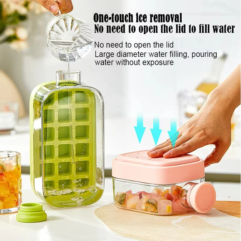 Isterningbakke med låg 500/800ml silikone isterningbakke til fryser 2 in 1 gennemsigtig kop med låg sugerør kop fødevaregodkendt isterningkedel