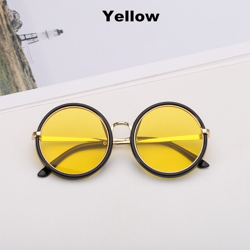 Kottdo klassiske runde børn solbriller vintage drenge piger børn solbriller metal antirefleks solbriller  uv400: Gul