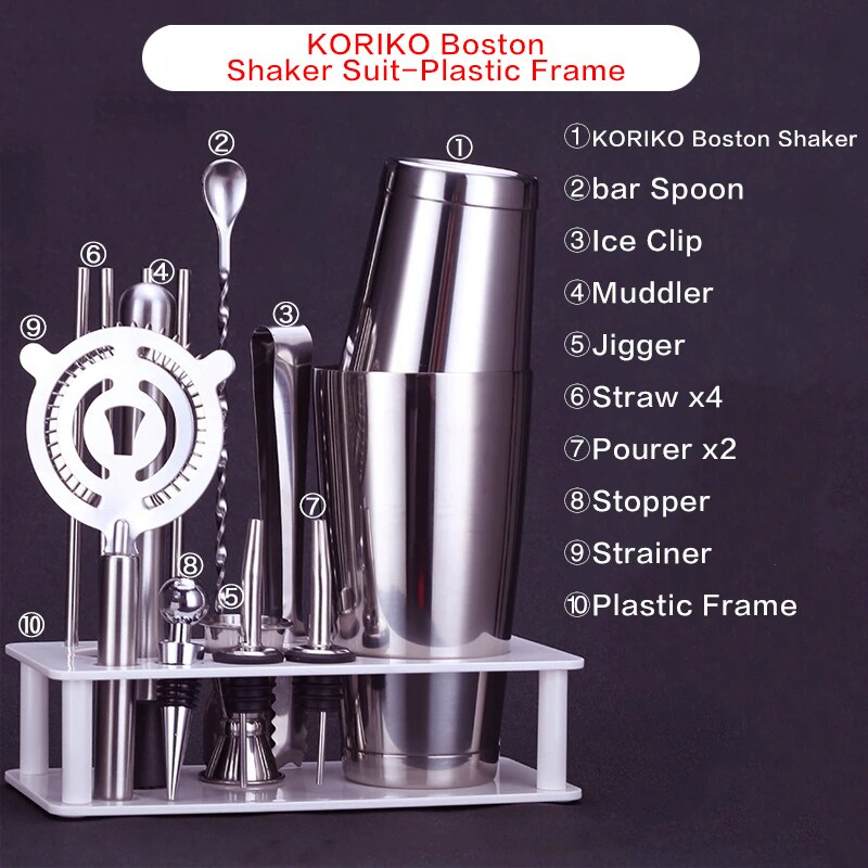 Bar Soul Cocktail Shaker Set Stainless Steel Bar Tools Bartender Tools Shaker Jigger Spoon Muddler Bartender Set: KORIKO Plastic