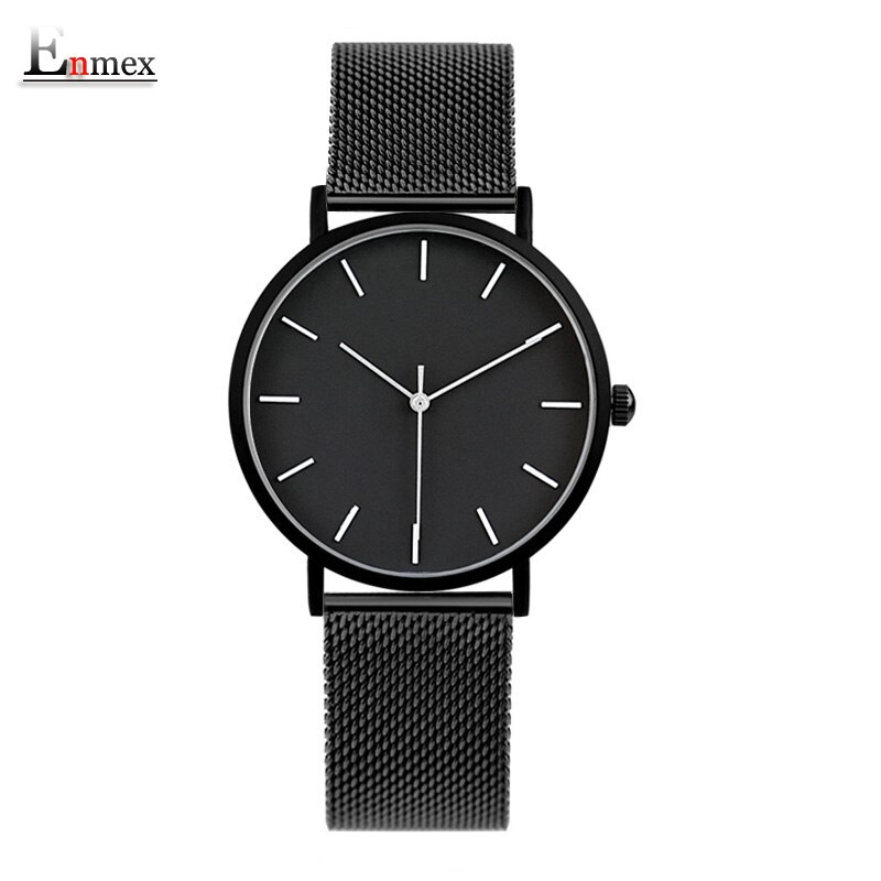 Enmex koele stijl lady horloge Korte vogue eenvoudige stijlvolle zwart-wit gezicht rvs quartz klok mode horloge