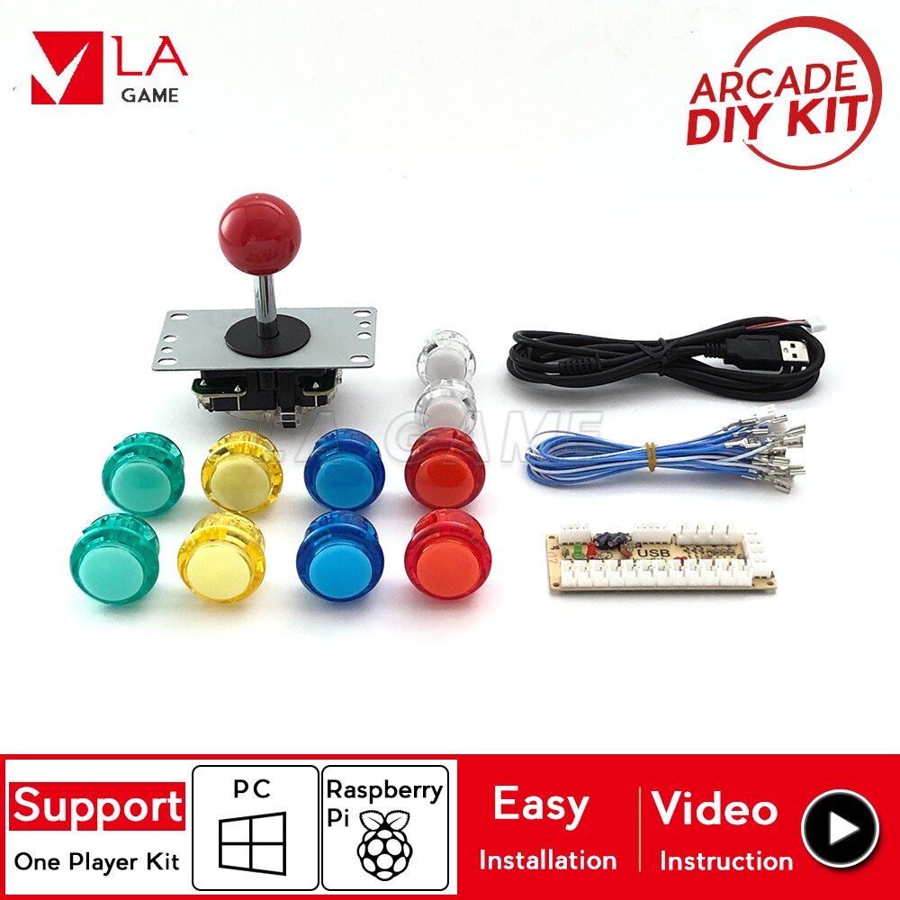 1 Speler Diy Kit Zero Delay Encoder Om Pc Rasberry Pi Kopie Sanwa Knoppen 30Mm 8 Manier Joystick Pc console Meuble