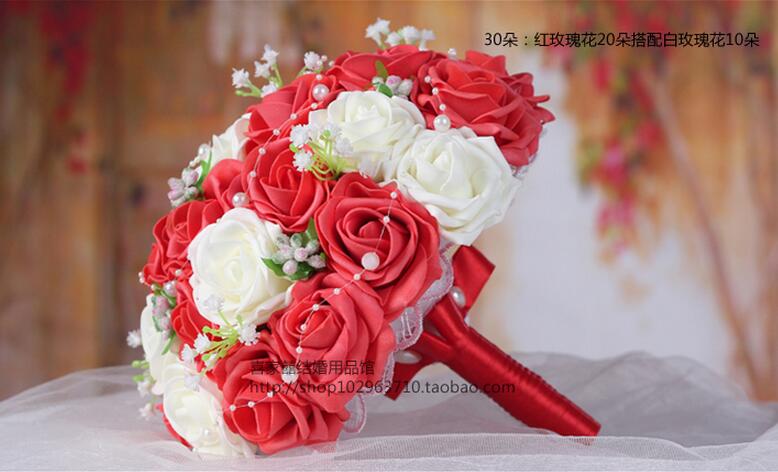 Bouquet de mariage magnifique avec des roses et des perles, blanc, Rose, violet, corail, rouge, bordeaux, pour demoiselle d&#39;honneur: Rouge