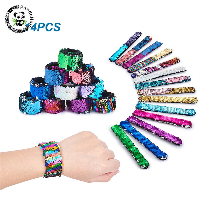 Pandahall 14 stuks/set zeemeermin slap armbanden tweekleurige omkeerbare bedel pailletten flip polsbandjes voor sieraden bevindingen 25 x 3mm