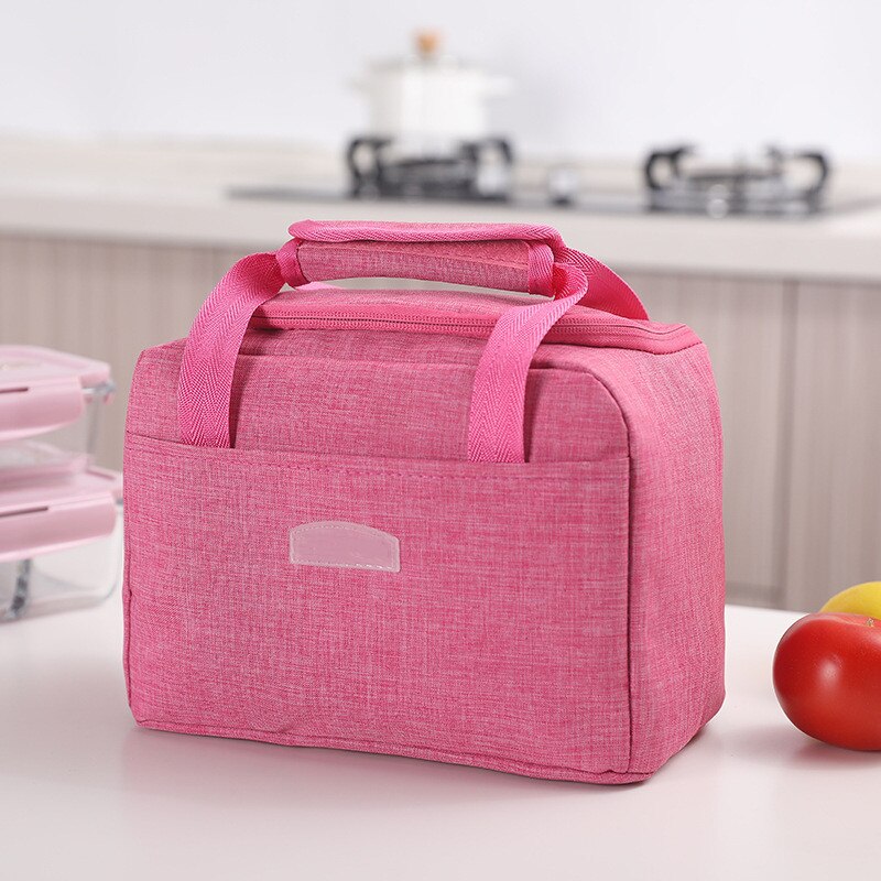 PURDORED 1 Pc Portable Large Lunch Bag Waterproof Food Picnic Lunch Box Bag Insulated Women Cooler Bags Fresh Bento Food Pouch: rose red