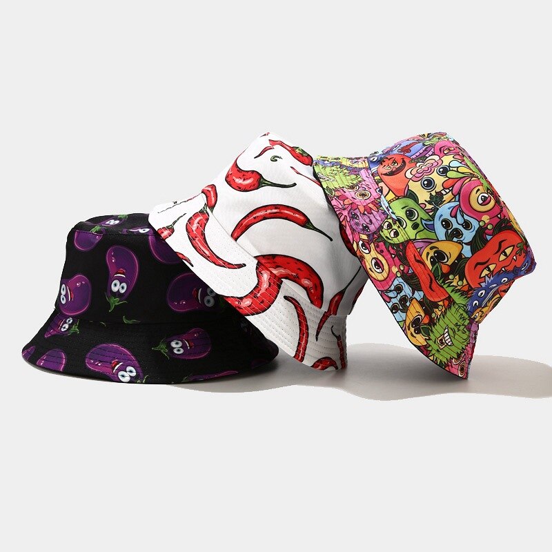 Cartoon Printed Cute Bucket Hat Summer Reversible Fishermant Hat For Women Men Street Hip Hop Fishing Cap Gorro