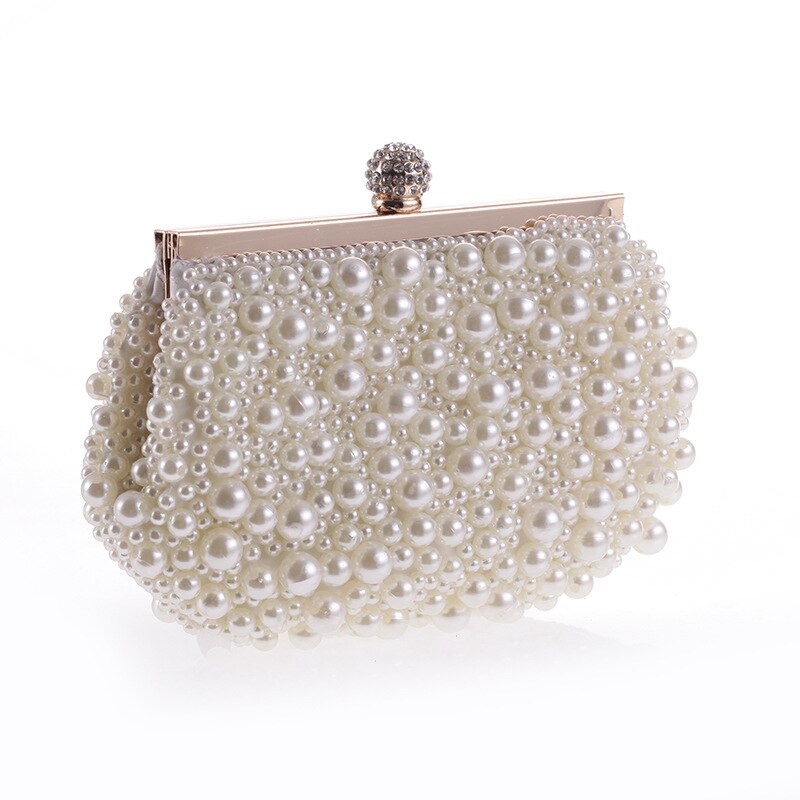 Boutique pear evening bag rhinestone evening clutch bag women handbag Beaded Embroidery bag features dinner purse shoulder bag: white