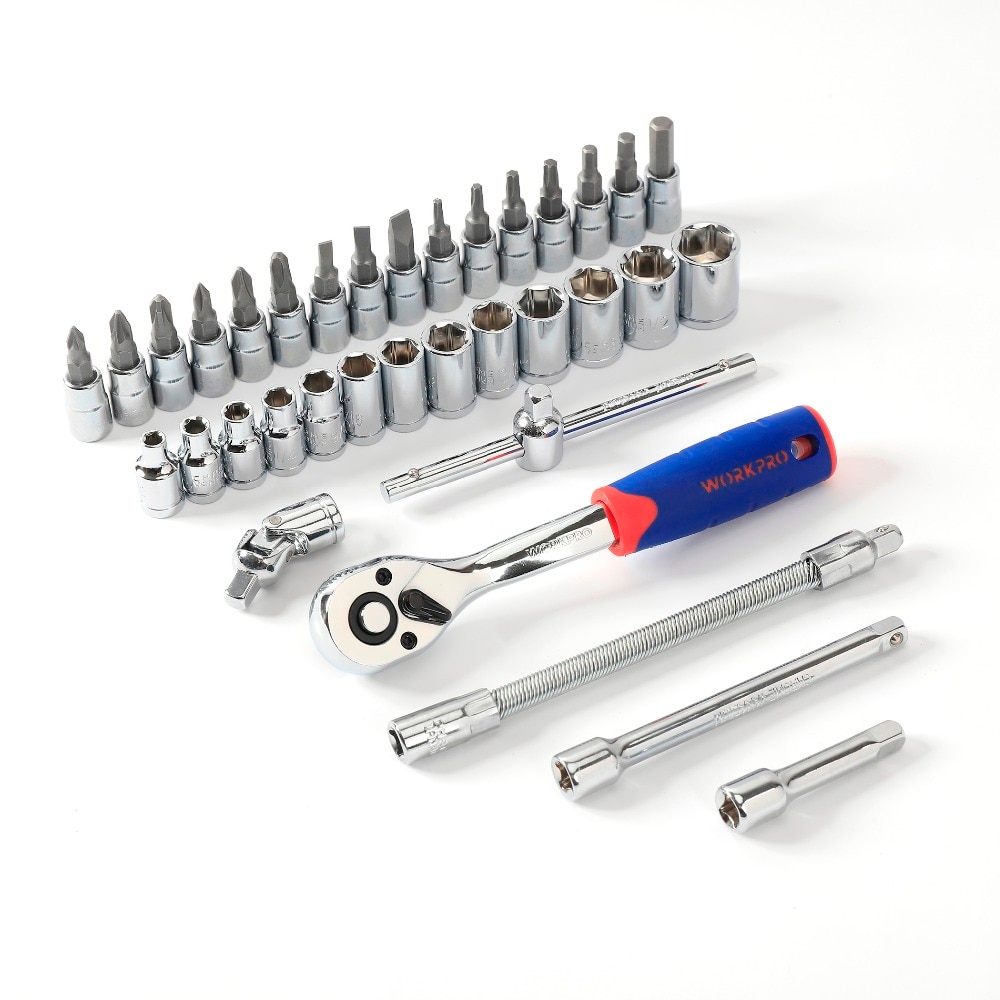 WORKPRO 35PC Tool Set Home Instruments Set of Tools for Car Repair Tools 1/4" Dr. Socket Set Ratchet Wrench
