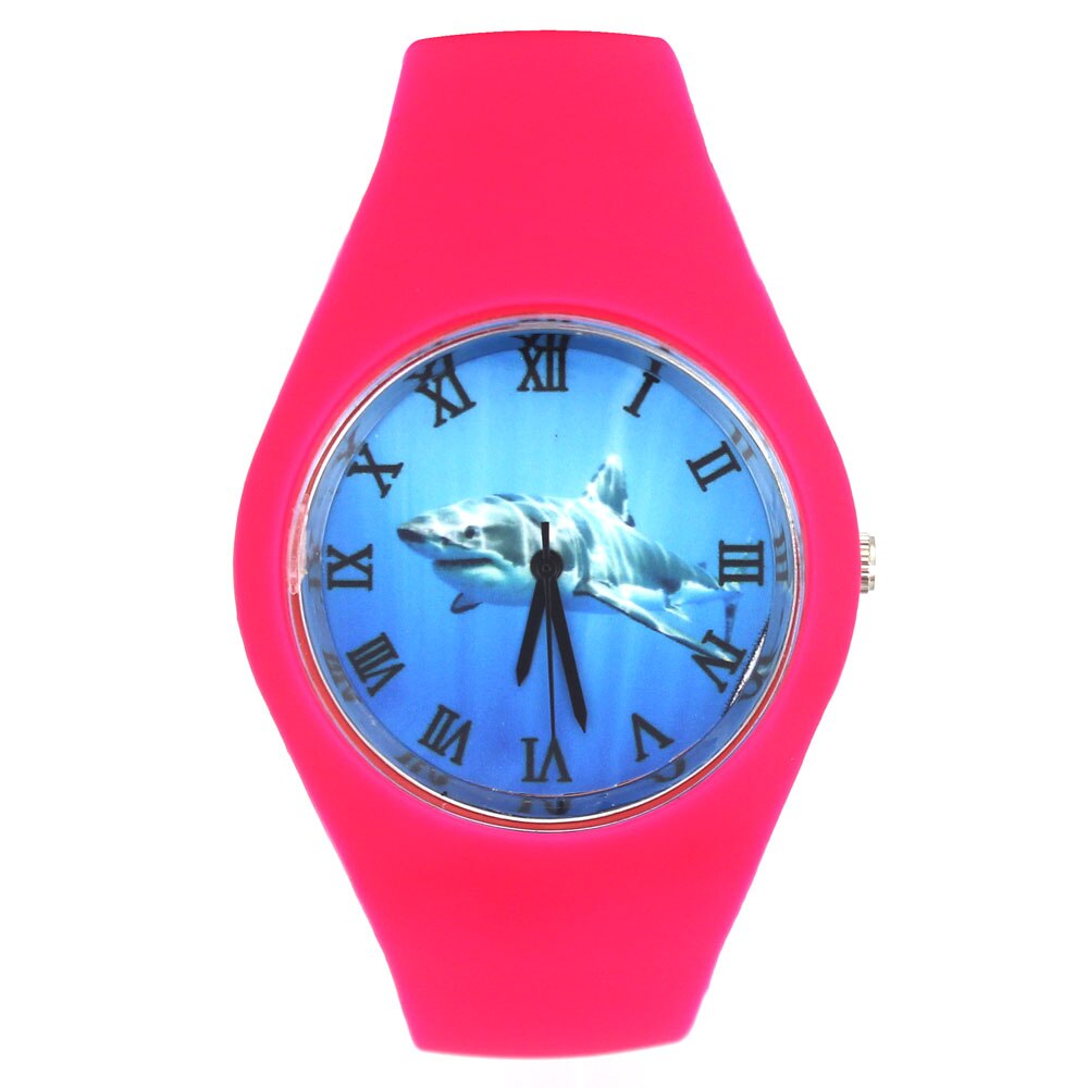 Grote Witte Haaien Vis Haai Aanvallen Patroon Vrouwen Mannen Mode Siliconen Band Sport Quartz Horloge: Roze