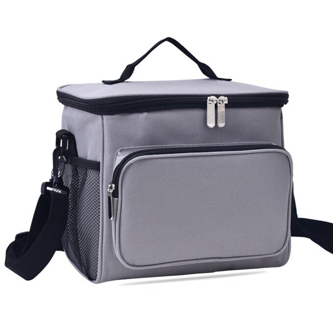 Große Schulter Dicker Kühltasche Thermische Mittagessen Tasche Trage Isolierte Eis Pack Tragbare Picknick Trinken Lebensmittel Bahre Lagerung Container: grau