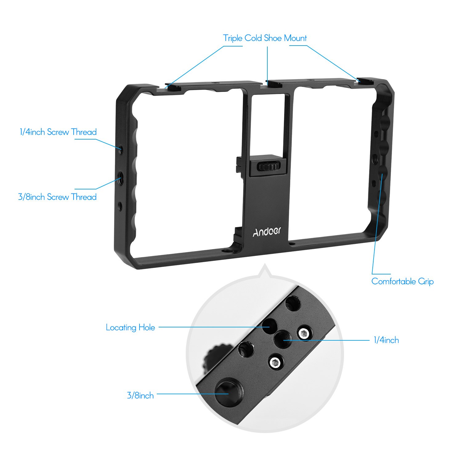 Andoer Smartphone Video Anlage KäFeige Vlog Griff Telefon Klemme verdreifachen Kalten Schuh 1/4 3/8 Gewinde für Vlog Film-, der für iPhone HUAWEI