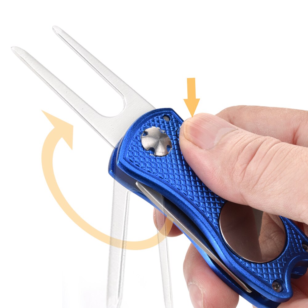 Stainless Steel Golf Divot Repair Switchblade Tool Pitch Groove Cleaner Magnetic Golf Pitchfork Putting Green Fork Golf Training