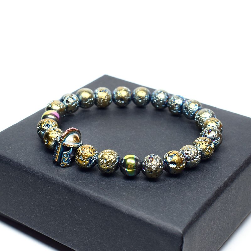 Efi dok rzymski rycerz spartański wojownik gladiator kask bransoletka skały wulkaniczne kamienny koralik bransoletka regulowana elastyczność bransoletka