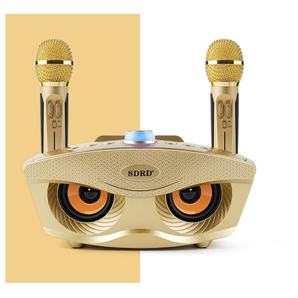 Household Wireless Bluetooth Speaker Mobile Karaoke Speaker Loudspeaker Box with Dual Wireless Microphone: Gold