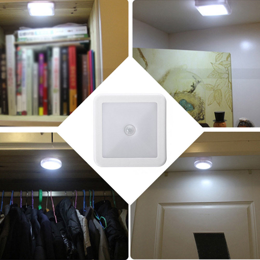 Cabinet Battery Powered Night Light Auto On Off Square Stair PIR Motion Sensor Led Wireless Smart Lamp Bedroom