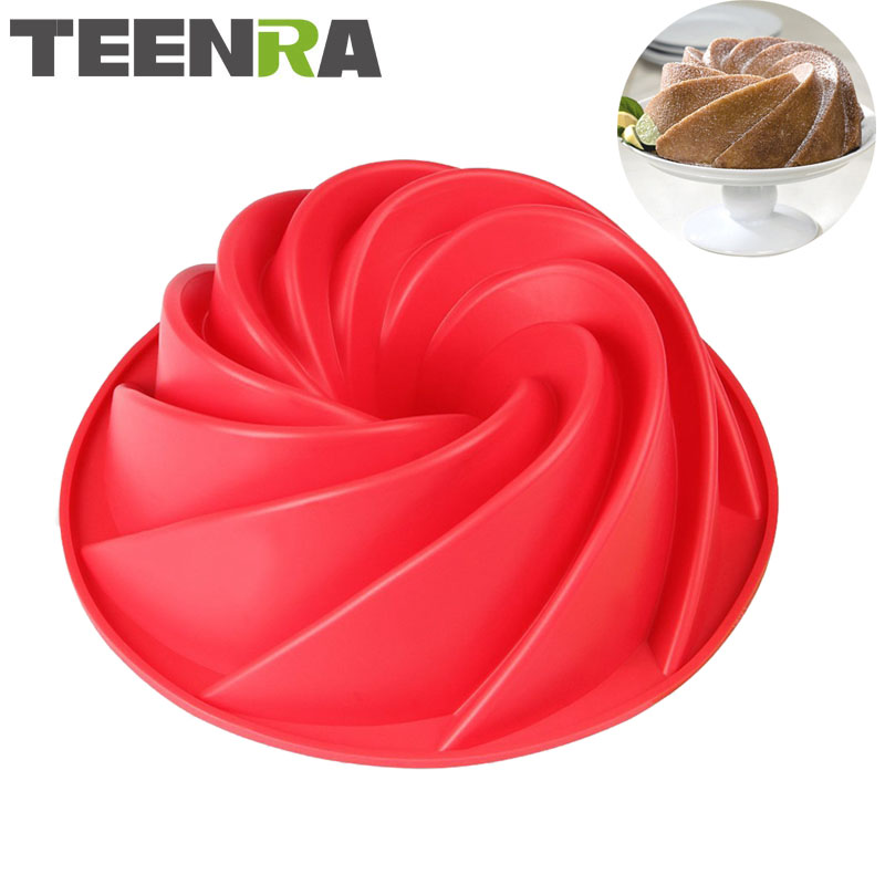 TEENRA 1 STKS 9 Inch Siliconen Spiral Bundt Pan Siliconen Cakevorm 3D Brood Cake Pan DIY Grote Ovenschaal Cupcakes Bakvormen Gereedschap