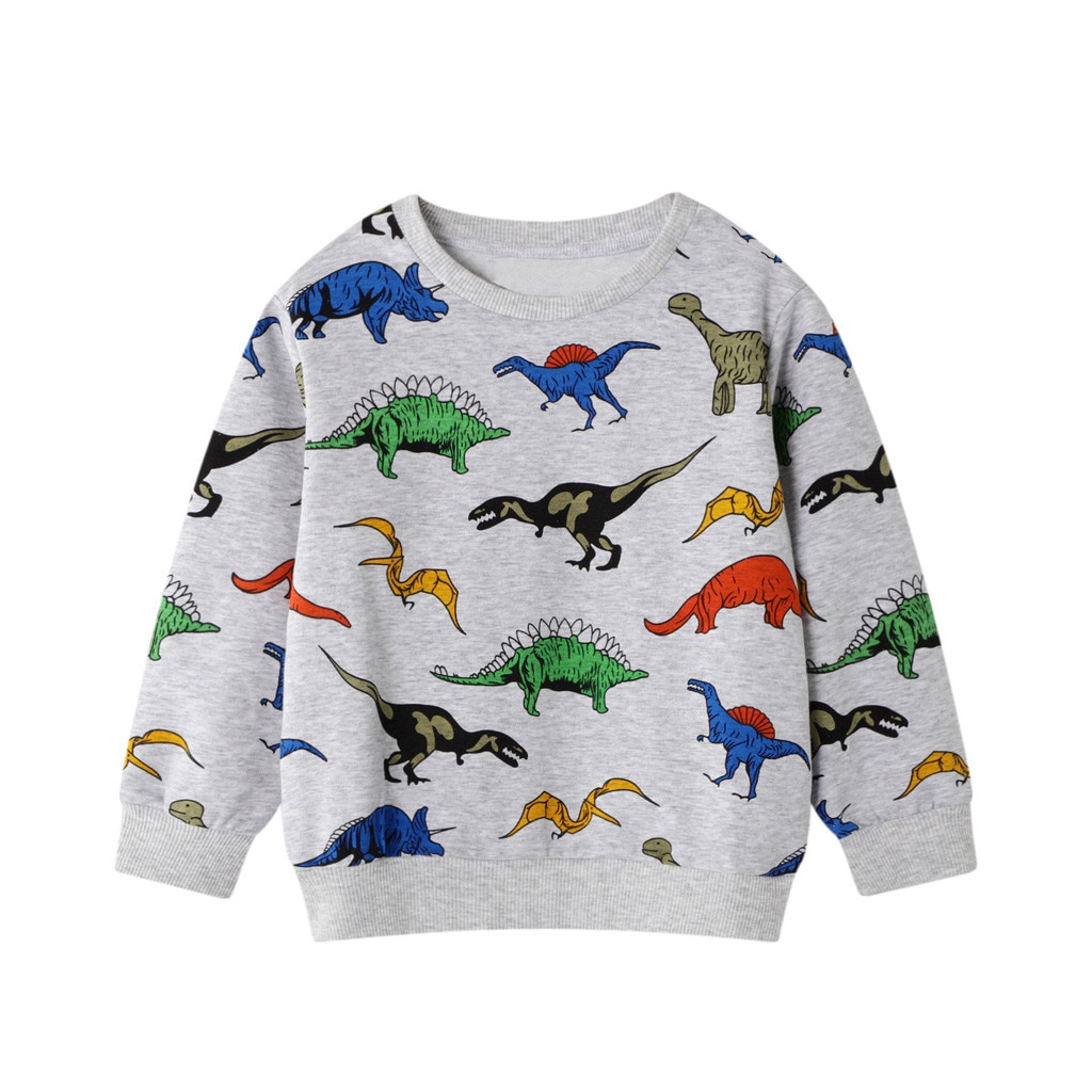 2-7years Autumn Infant Children Kid Boy Cartoon Dinosaur T-shirt Tops Shirts For Little Kids Casual Pullover Sweatshirt#50