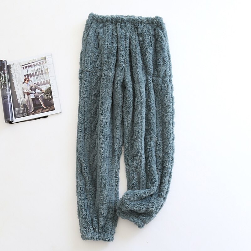 Ropa de casa de franela cálida para Mujer, pantalones de pijama gruesos de terciopelo, pantalón de dormir, ropa de invierno: Dark Green / XL