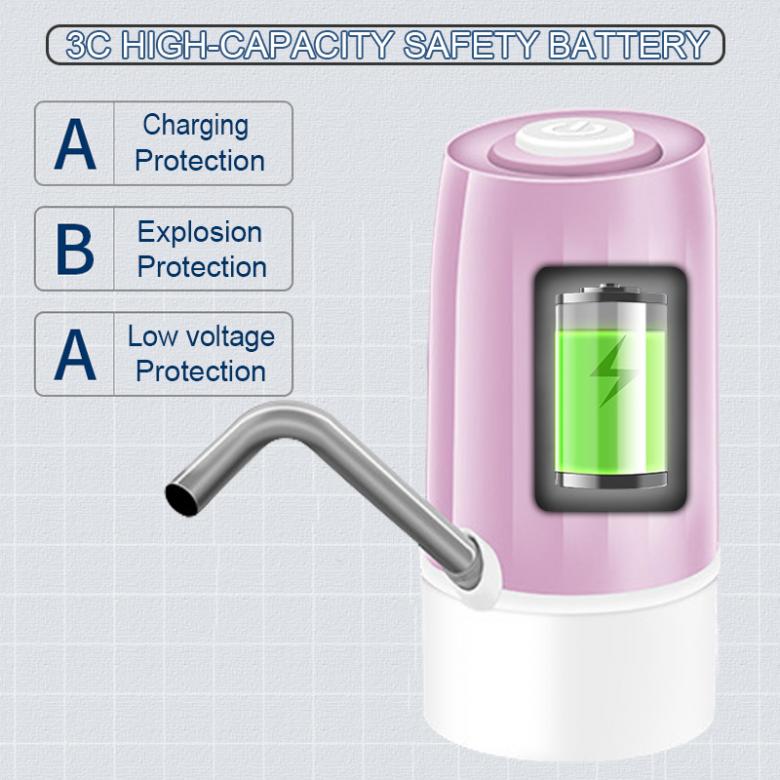 Portable Push-button Wireless Electric Water Pump with USB Cable and 304 Stainless Steel Tube for 4.5L - 18.9L Barrelled Water