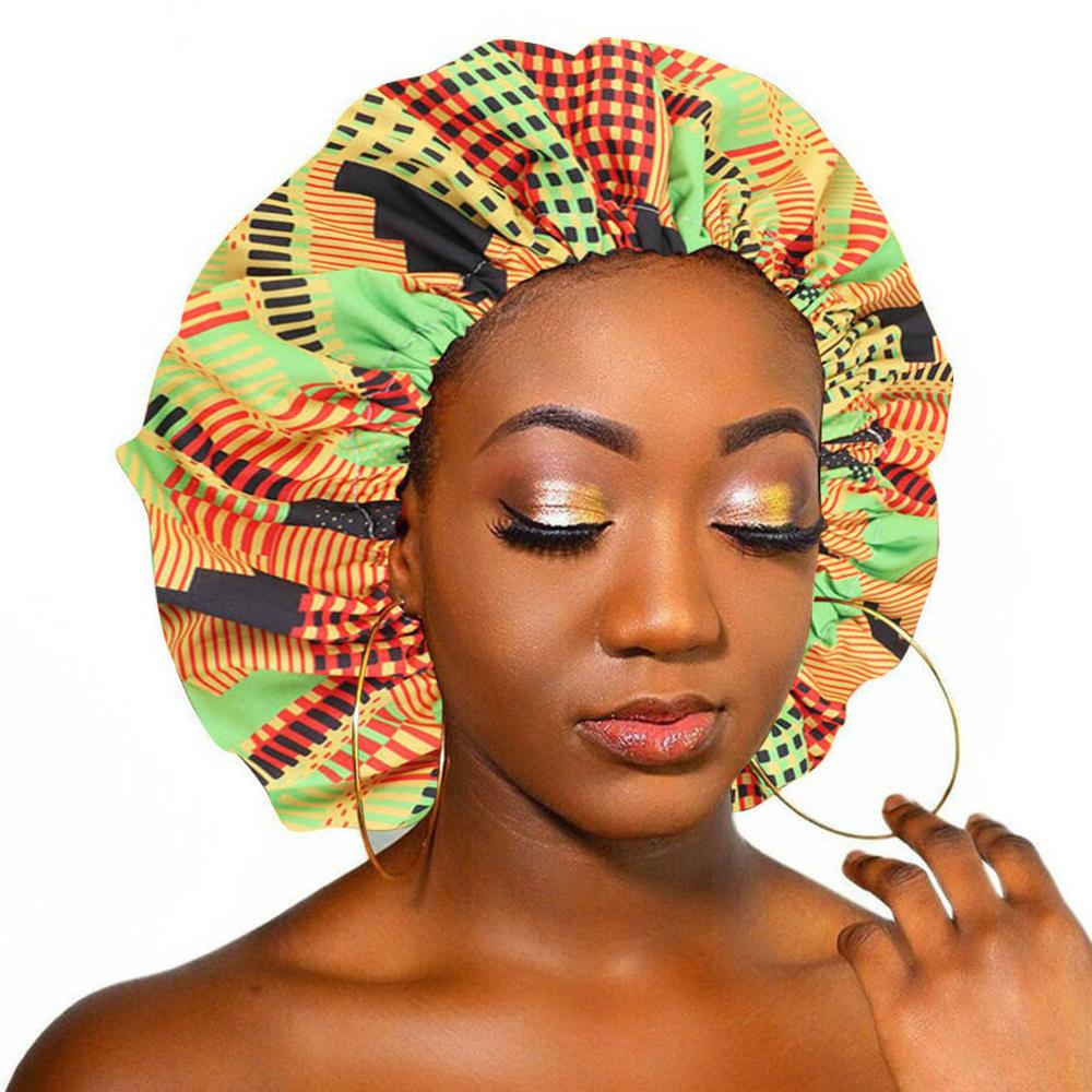 African Pattern Ankara Print Bonnet Women Night Sleep Cap Satin Lining Soft Extra Large Head Wear Ladies Headwrap Hair Care Hat