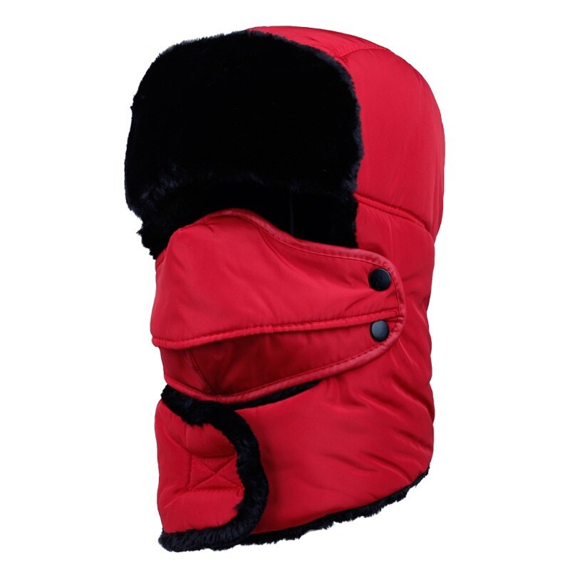 Vinter balaclava beanie hat kvindelig til kvinder mænd ansigtsmaske motorhjelm vindtæt tyk varm sne ski vinter hat cap øreklap: Rød