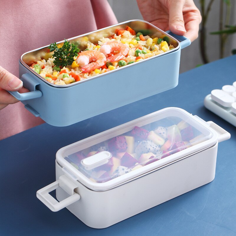 1100ml Double Layer Stainless Steel 304 Lunch Box Leak-proof Bento Boxes Microwave Adult Student Food Storage Container BPA Free