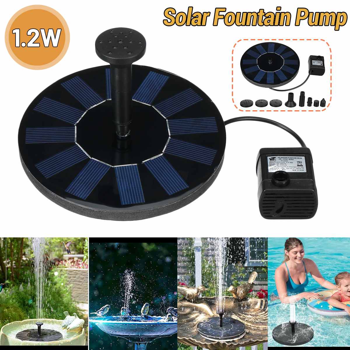13CM Solar Fountain Pump 1.2W Power Solar Floating Bird Baths Water Pump Outdoor Fountains Decoration For Aquarium Pond Garden