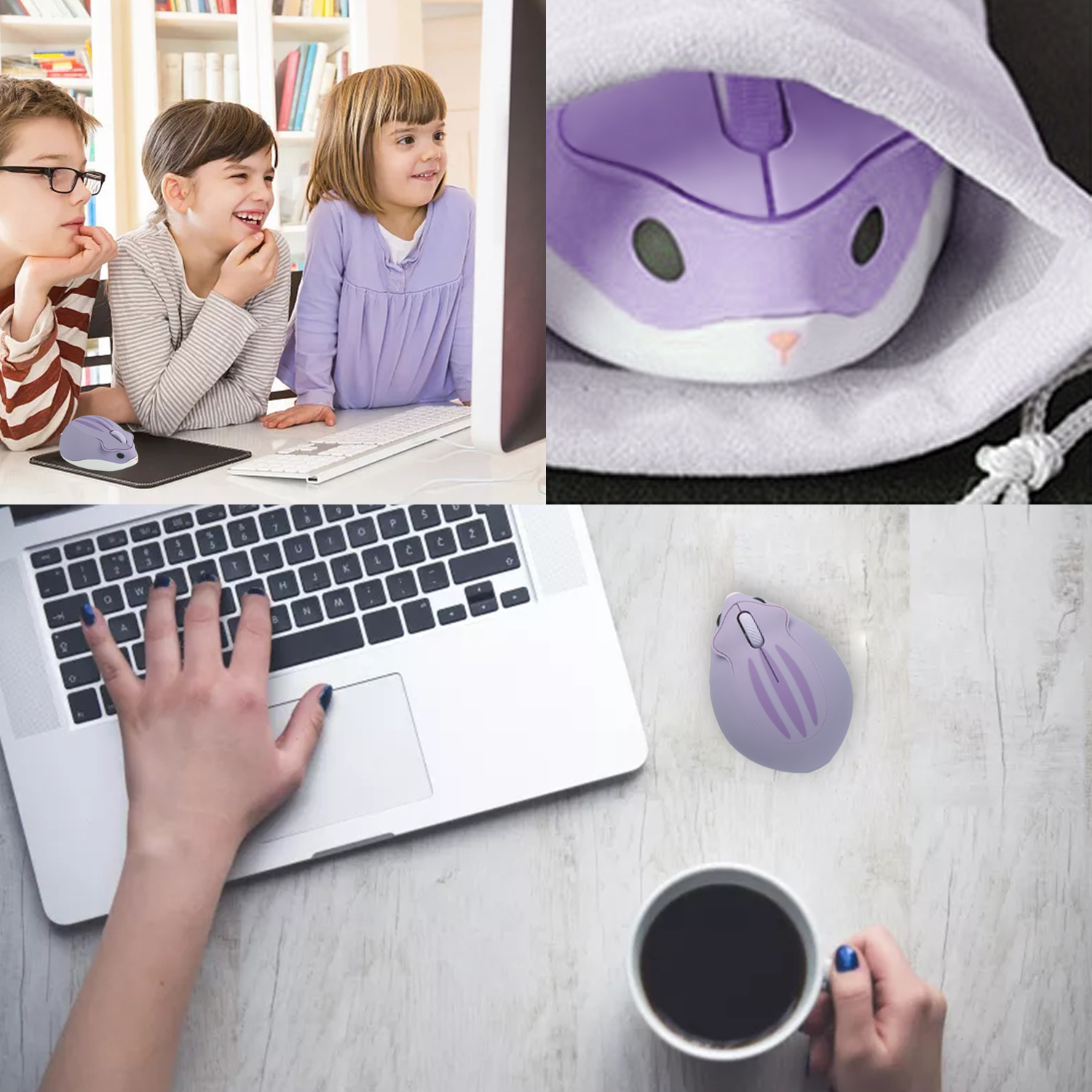 2.4G Wireless Mouse Cute Hamster Cartoon Computer Mice Ergonomic Mini Office For Kid Girl