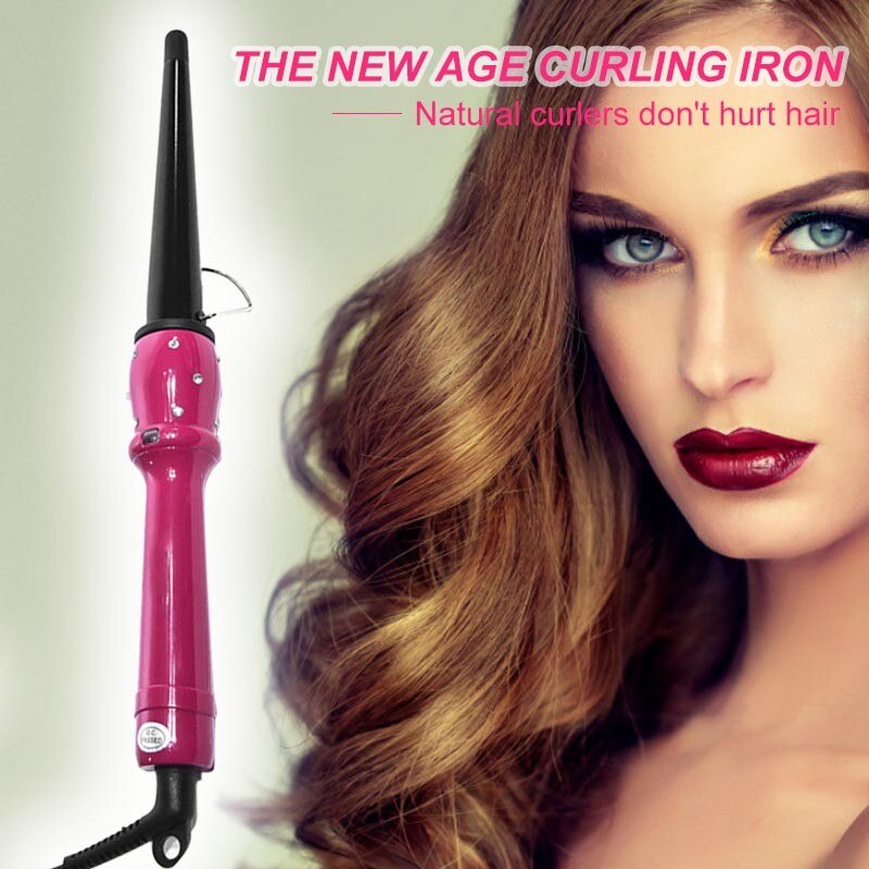 360 Degree Curling Stick Rose Red Best Natural Curly Hair Iron Bar Ceramic Hairdressing Tool 2.14