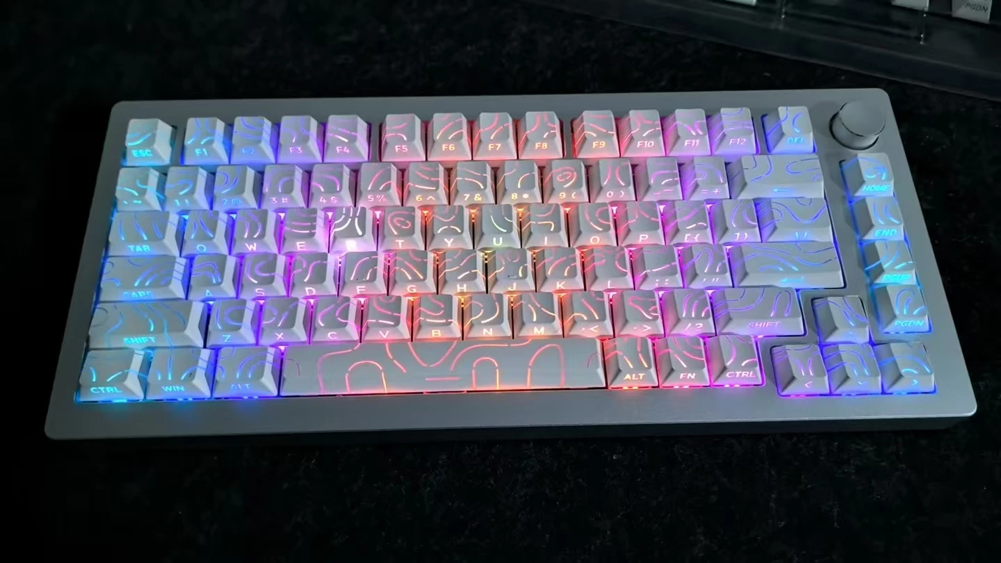 97-Tasten, weiße Konturenlinien, PBT-doppelt-Schuss-Tastenkappen, seitlich beleuchtete, leichte, hintergrundbeleuchtete, durchscheinende Kirschprofil für mechanische MX-Tastaturen