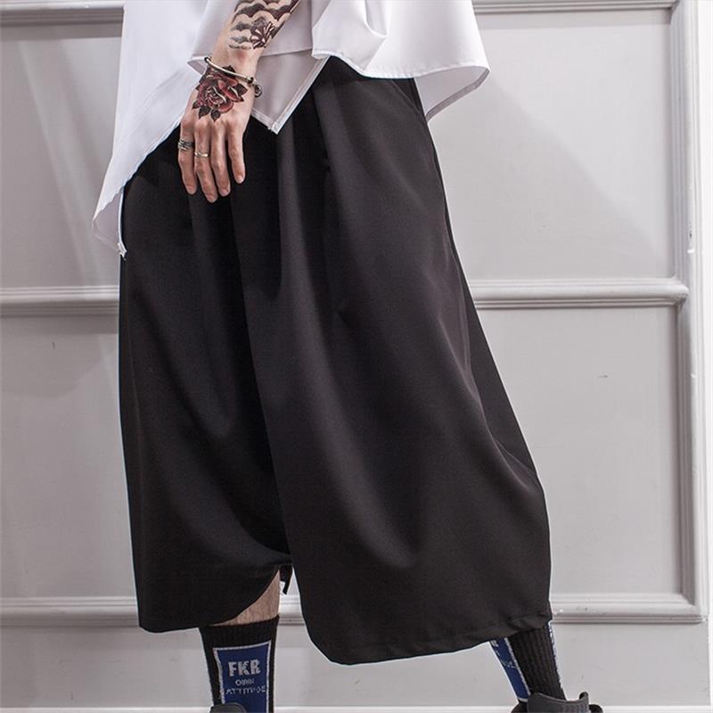 Pantaloni da uomo pantaloni estivi pantaloni culotte da uomo cavallo basso pantaloni larghi hip hop nero Yamamoto style