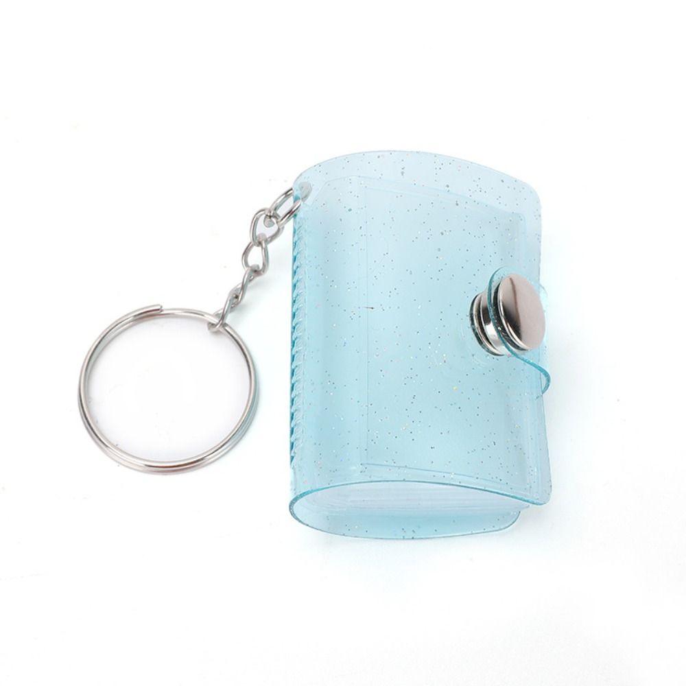 Con llavero Mini álbum de fotos de botón a presión almacenamiento Simple tarjetero de fotos DIY PVC álbum de bolsillo portátil: violet