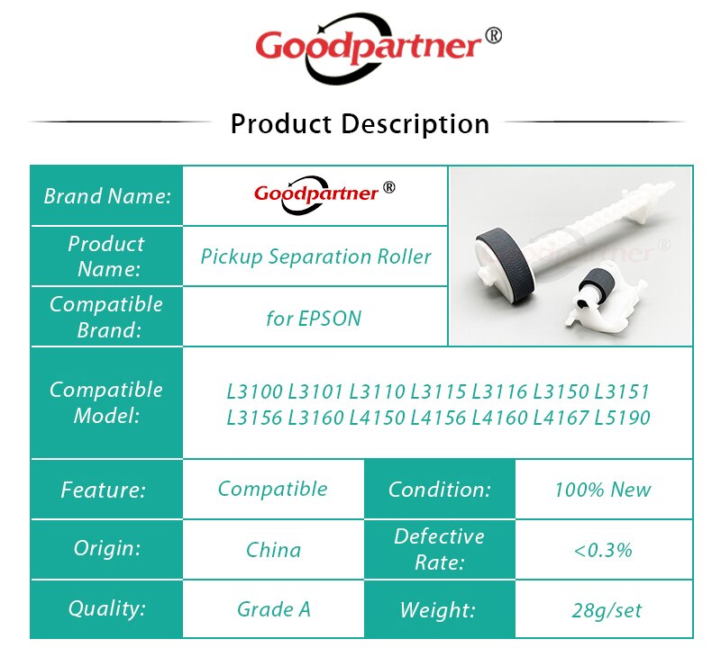 Rolo de separação para alimentação epson, 10x, l3150, l3151, l3160, l3158, l3160, l3110, l3115, l3116, l3117, l3119, l1110, l1118, l1119