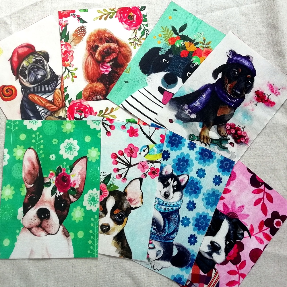 Schattige Puppy Hond Hand Geverfd Doek Digitale Bedrukte Stof Handgemaakte Diy Patchwork Quilten Canvas Katoen Linnen Stof 15X20cm 6Pcs