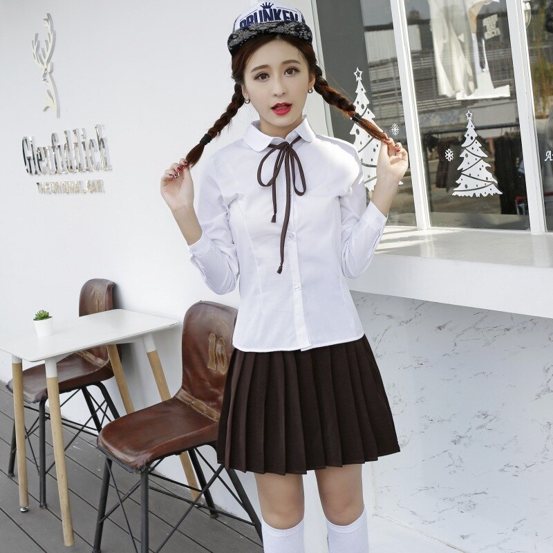 Girls Summer School Uniforms Student Colleges Suits Japanese School Uniforms Sailors Suits Long Sleeves Pleated Skirts D-0204: XL