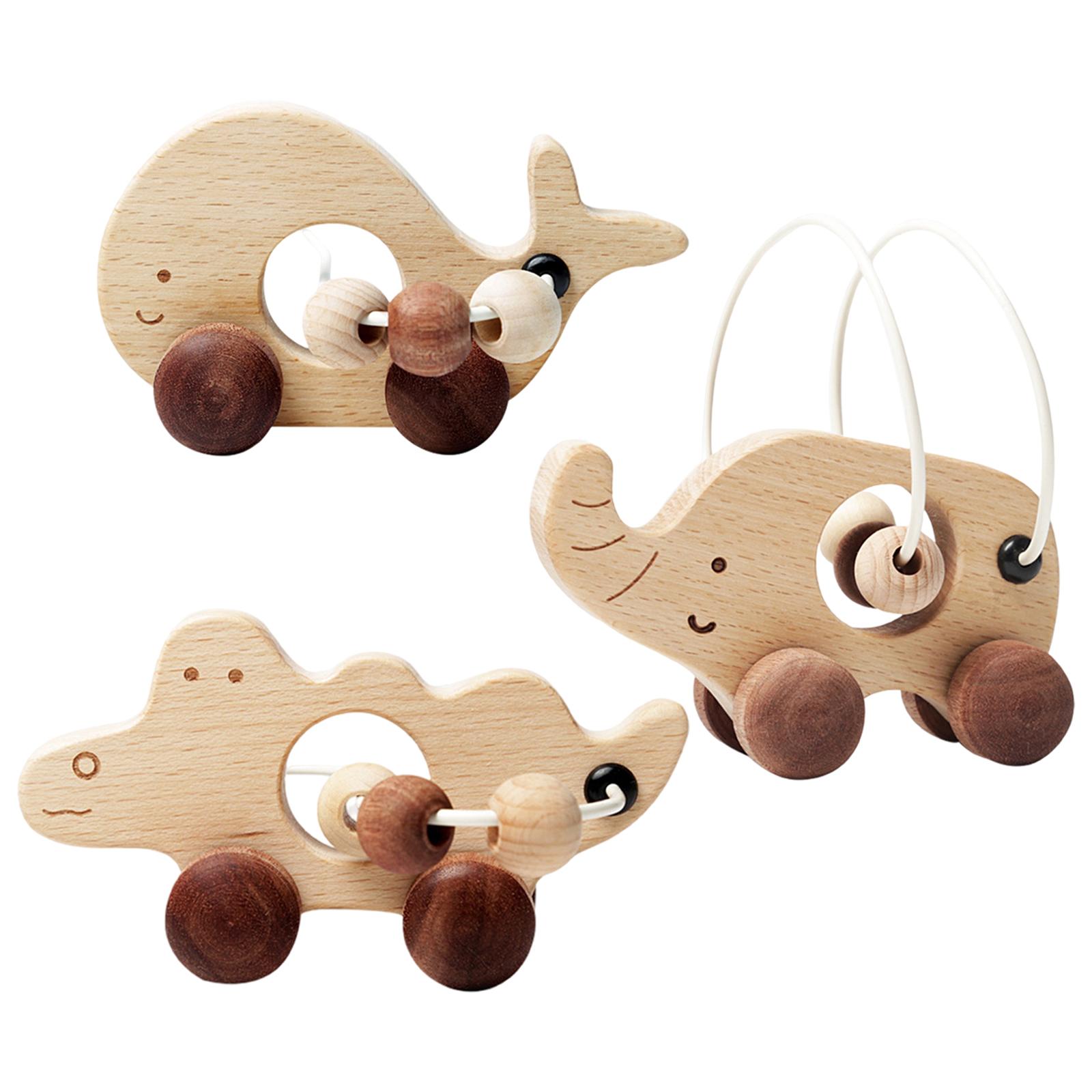 Animal Shape Wood Car Toy Early Education Pull Along Toys Drag for Preschool