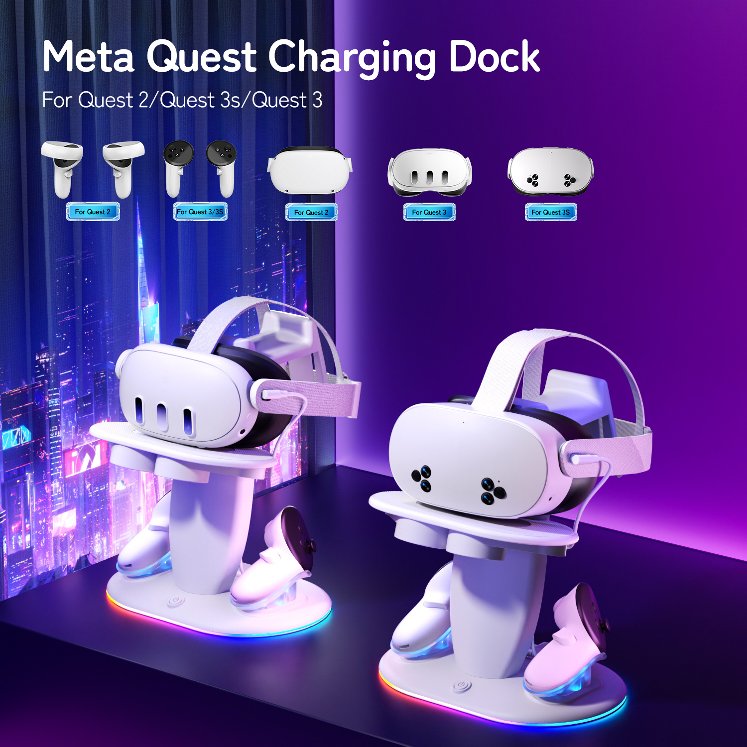 VR-headsetcontroller Oplaaddock voor Meta Quest 3S 3 2 VR-displaystandaard met 2 oplaadbare batterijen Opladerbasis