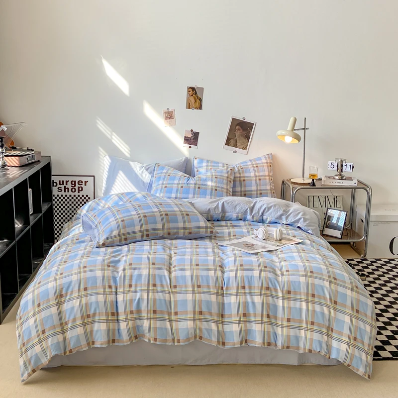 Housse de couette respectueuse de la peau, 4 pièces, housse de couette de Style écossais, housse de lit Double face, Wojельное белье, housse de couette pour la maison