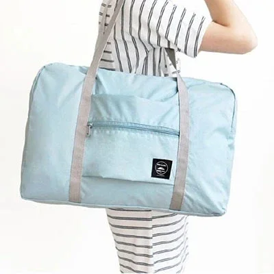 Foldable Travel Bags Nylon Large Capacity Bag Luggage WaterProof Handbags Women Men Travel Storage Clothes Packaging Organizer: Blue