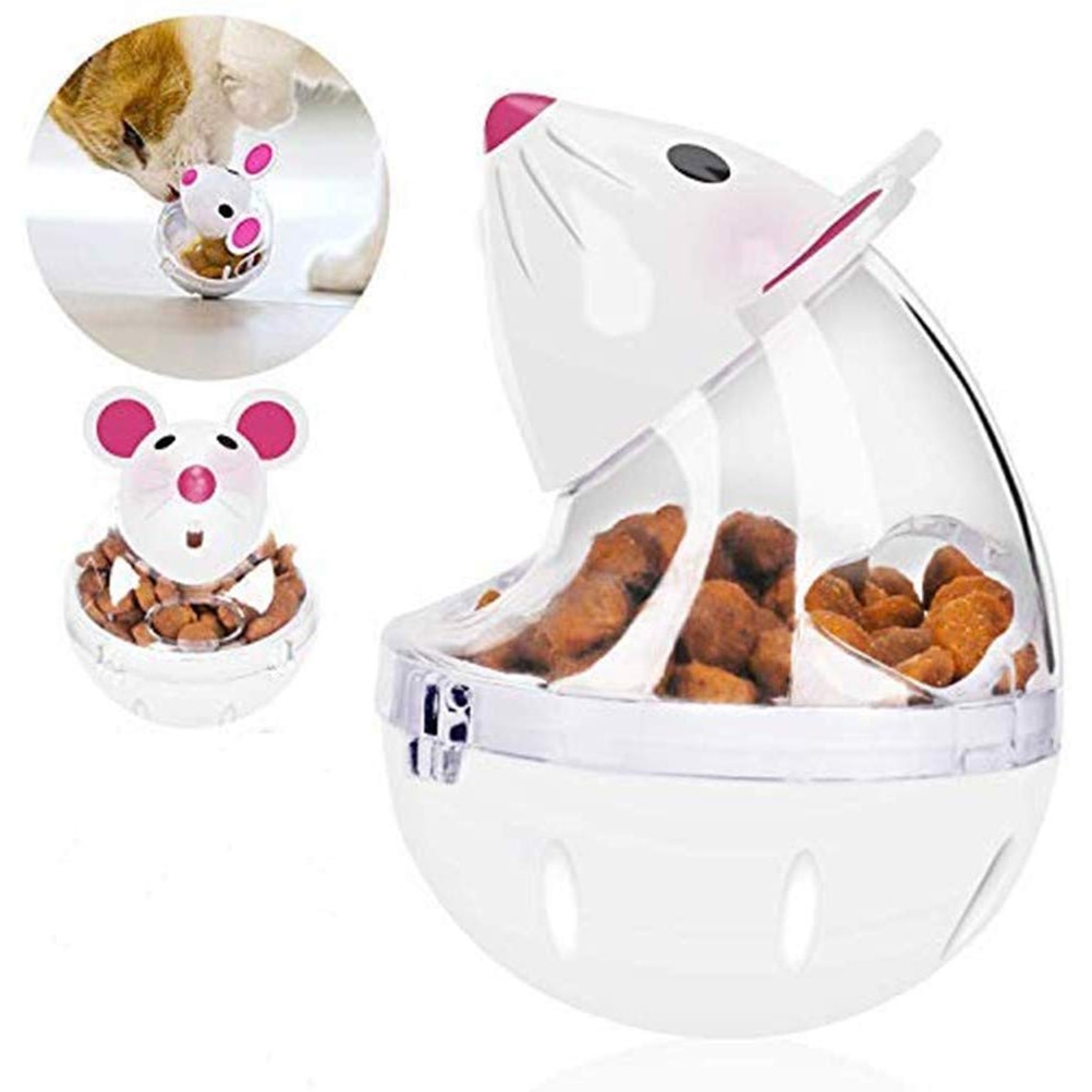 1 st mus tumlare husdjur iq mat boll leksak hund katt interaktiv boll godisautomat husdjur lek träning mat läcker pussel boll leksak: Vit