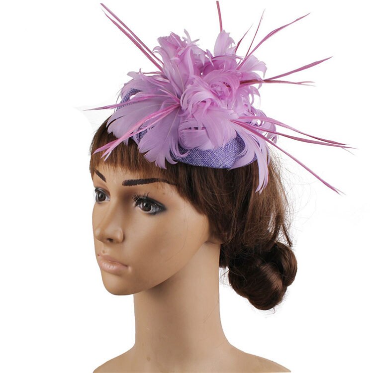 Fs Vrouwen Hoeden Vlas Wit Tovenaar Hoed Voor Bruiloft Cocktail Elegante Vrouwelijke Britse Dame Kerk Veer Hoeden Derby Fedora: Lilac