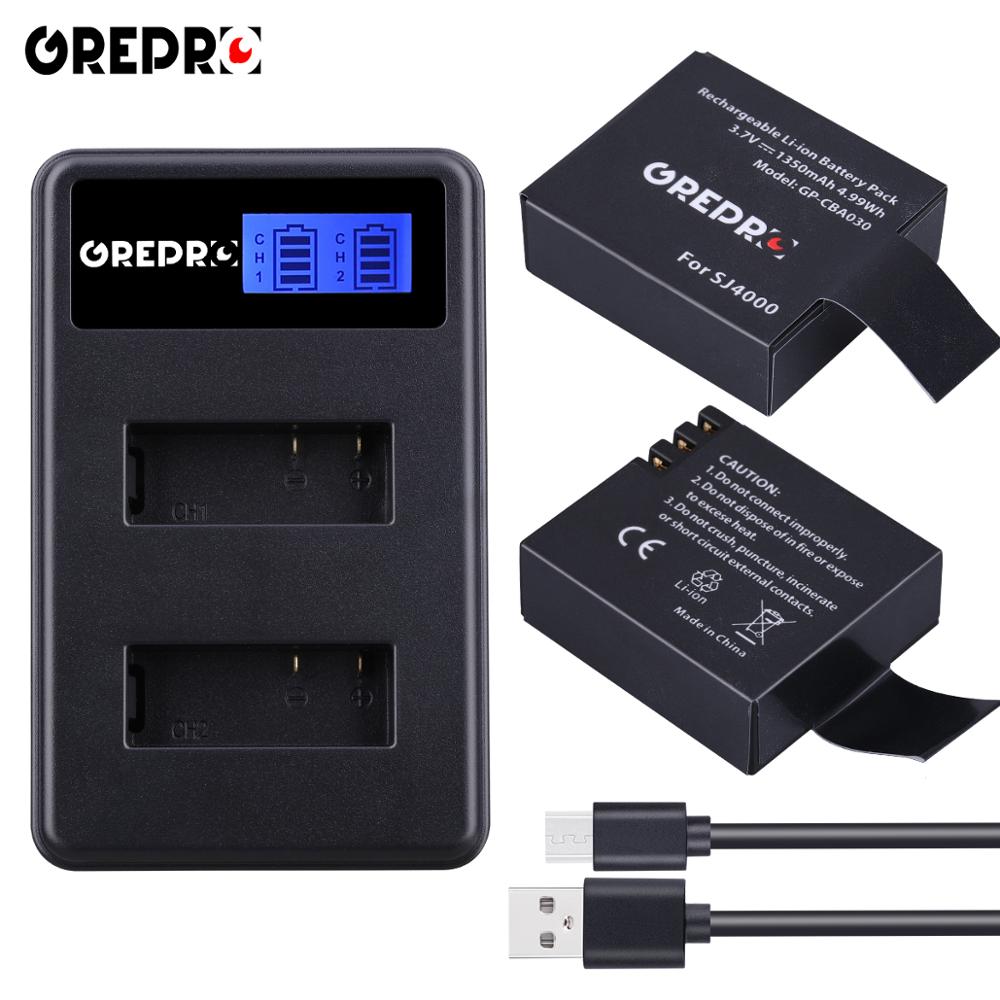 Batería + cargador Dual LCD para SJCAM, 1350mAh, PG1050, SJ4000, sj5000, sj6000, sj7000, SJ8000, SJ9000, M10, EKEN, 4K, H8, H9, GIT-LB101, 2 uds.: 2B with Charger