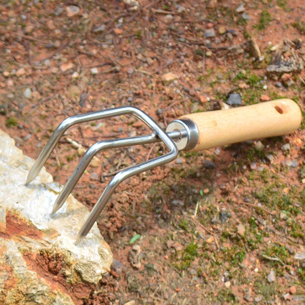 1pcs Garden Mini Rake Stainless Steel Rake With Wooden Handle Strong Short Firm Grip Claw Rake Garden Tool