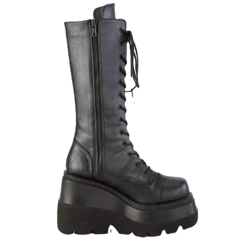 Zapatos de plataforma zapatos botas zapatos de mujer PU botas de montar de piel calzado con cremallera para damas Botas Largas otoño negro mujeres botas Zapatos Gothic