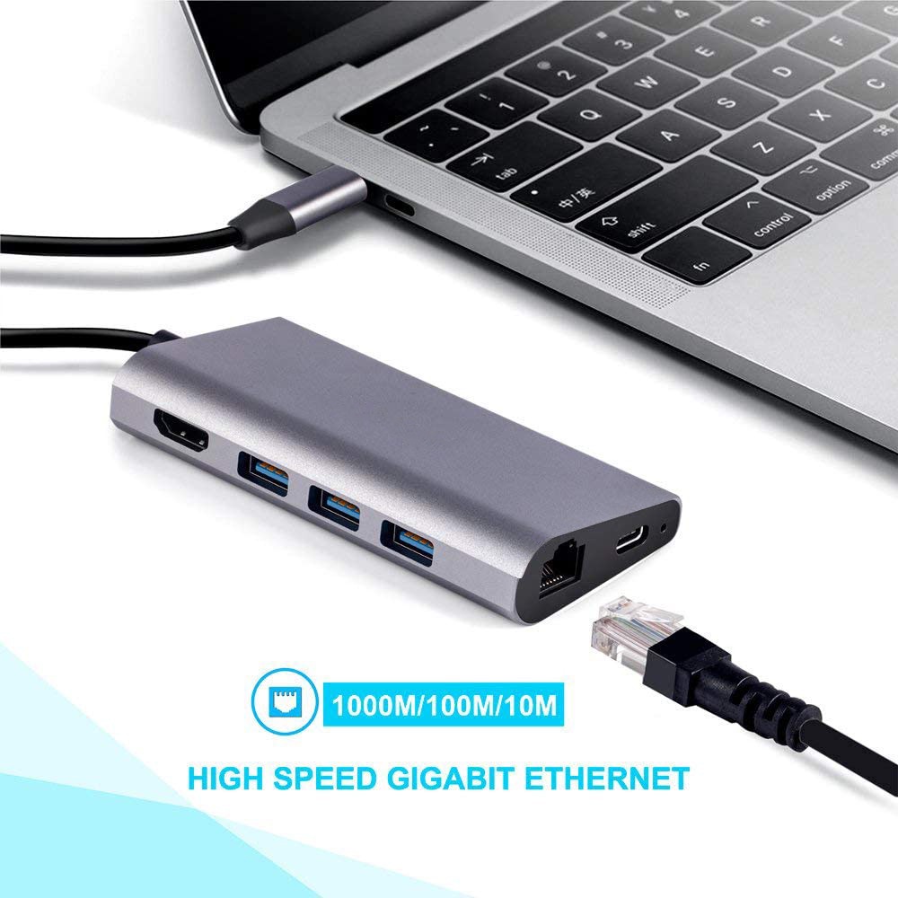 Typ-c Docking Bahnhof zu Hdmi 4K RJ45 Netzwerk Hafen 3 * USB 3,0 PD Ladung 8 in 1 Macbook Laptop Telefon USB C Hub