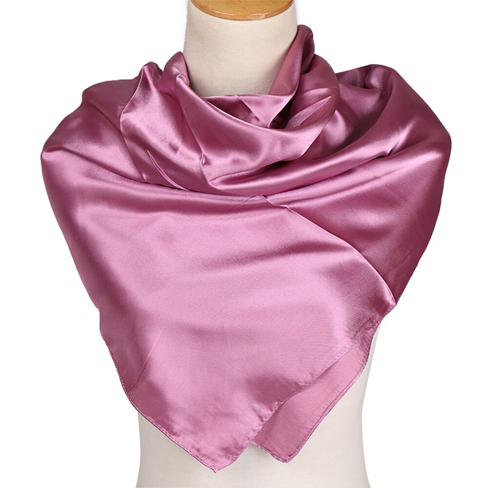 Solid Color Satin Women Scarf 90*90cm Big Wraps Lady Headband Hajib Muslim Female Square Scarf