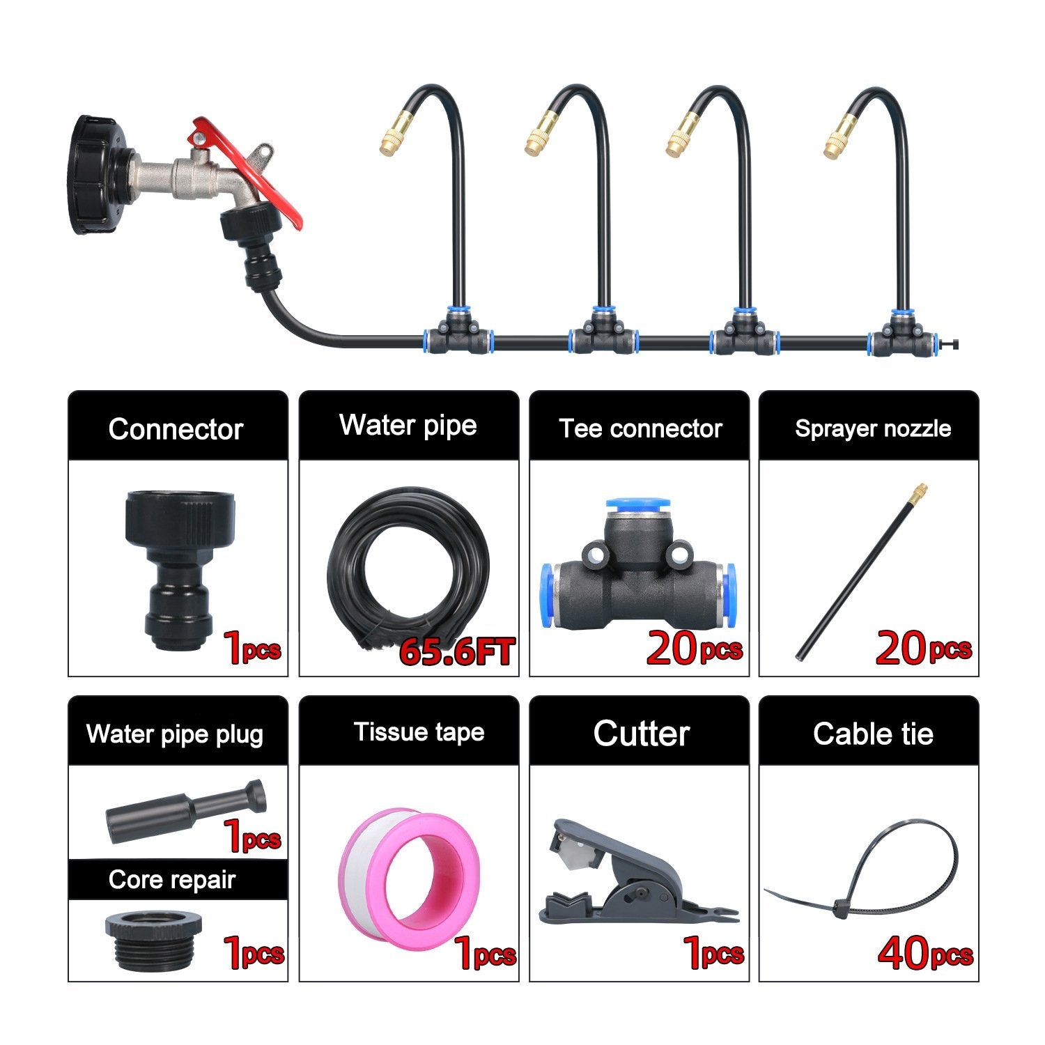 20M-5M DIY Universal Sprayer Kit 360° Curved Garden Automatic Irrigation System for Garden Plant Fogging Watering Irrigation: Burgundy