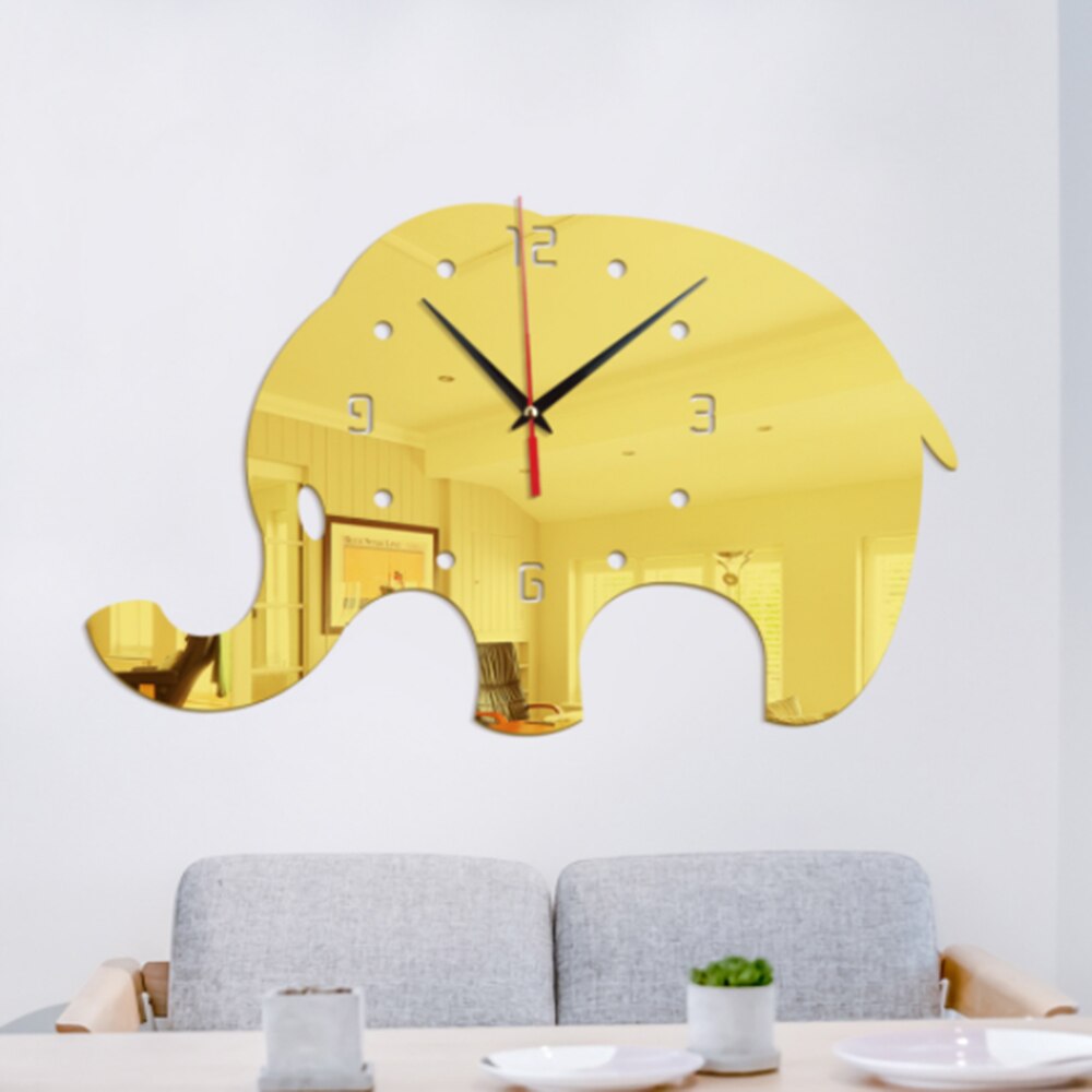 Animaux Éléphant Horloge Murale Décor À La Maison Moderne Miroir Effet Éléphants HORLOGE À FAIRE SOI-MÊME